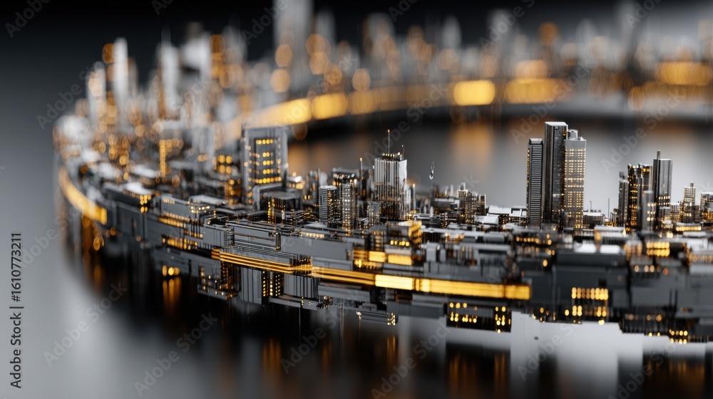 Poster a cityscape with reflection capturing urban aesthetics and modern architecture in the context of eco