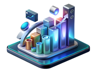 3d isometric graph illustrating financial growth and data analytics isolated on transparent background