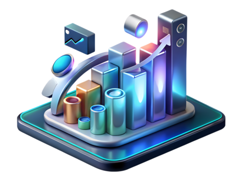 3d isometric graph illustrating financial growth and data analytics isolated on transparent background