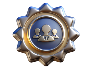 3d icon representing a team or group of people in a badge isolated on transparent background