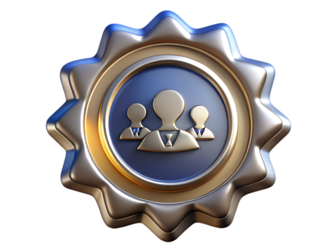 3d icon representing a team or group of people in a badge isolated on transparent background