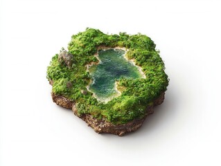 nature conservation concept. Miniature island with greenery and water pond in a serene setting.