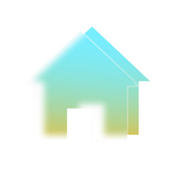 Abstract House Icon: Gradient Teal, Yellow, Minimalist Design, Modern Home Concept, Peaceful Mood, Digital Art.