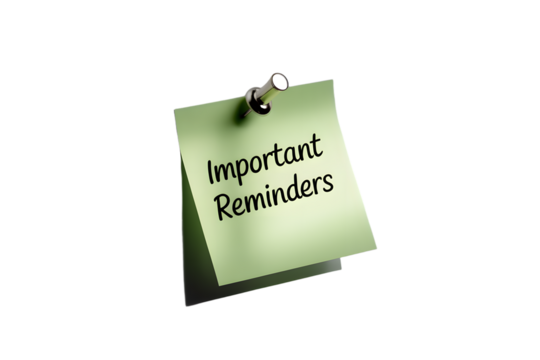 Green Sticky Note with Important Reminders Pinned Up Perfect for Project Management and Organization on transparent background