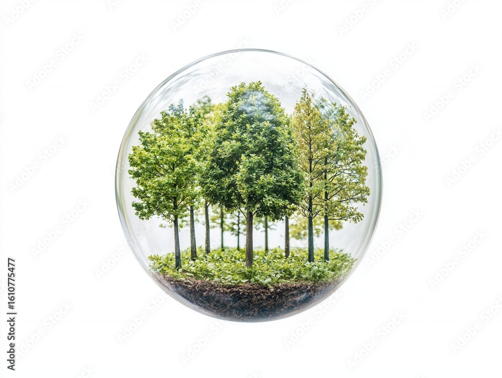 Poster nature conservation concept. illustration of trees within a circular frame representing nature.
