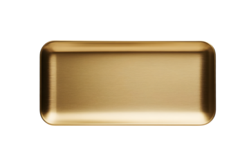 Elegant Brushed Gold Rectangle Tray with Rounded Corners Perfect for Product Mockups and Design Elements on transparent background