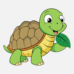 Cartoon turtle with a leaf isolated on a white background