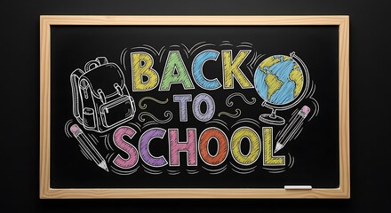 Back to School typography. Vector badges, labels and logos. School Background. Hand drawn lettering. Blackboard background with red apple, pencil, paper plane and chalk.
