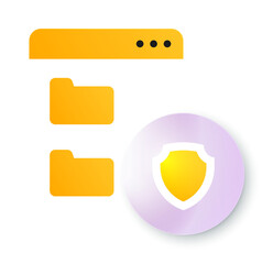 Modern Data Security:  Bright Yellow Folders and Protective Shield Icon Illustration
