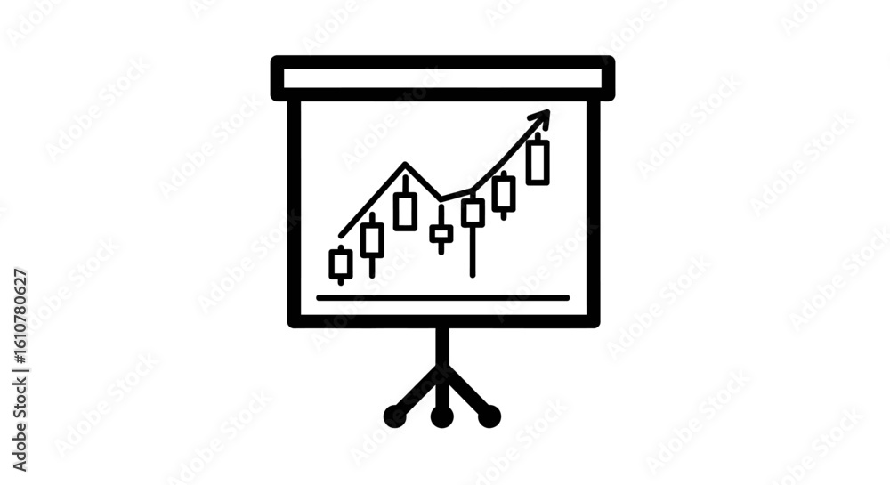 Poster ascending business chart: a monochrome representation of an upward trending chart on a presentation 