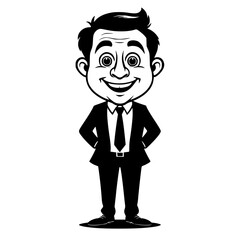 Cartoon businessman standing confidently in a suit with a smile  