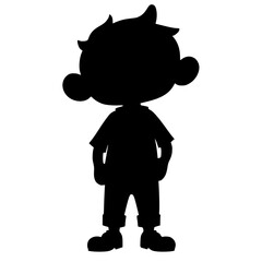 Silhouette of child standing with hands on hips in playful pose  