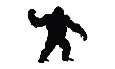 Silhouette of mythical sasquatch bigfoot creature in action pose. Vector retro hand drawn illustration