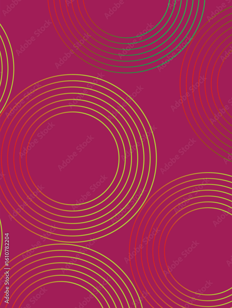 Poster colorful circular abstract graphic featuring minimal geometric patterns in warm tones , perfect as a