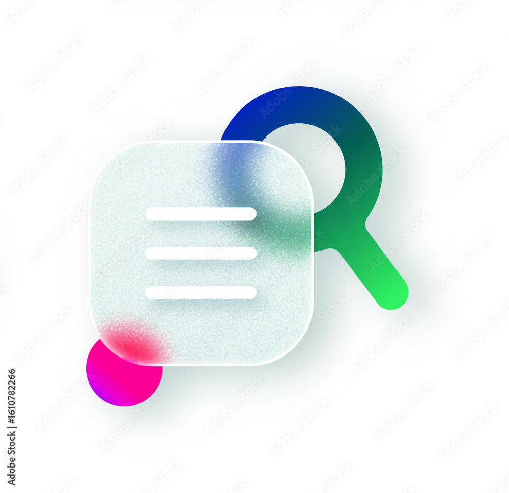 Poster abstract gradient search icon; digital document, data search, modern technology concept.