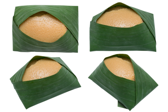 Thai Custard Sticky Rice (Khao Niew Sangkhaya) Wrapped in Banana Leaf Transparent Background