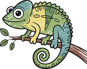 chameleon Crayon style transparent png vector