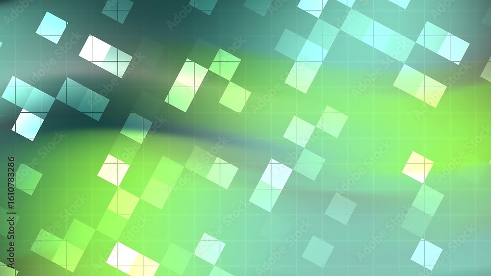 Poster prismatic abstracts blink square geometric squares abstract background with vibrant green hues and s