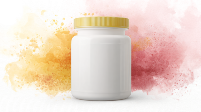 Plastic container tub for supplements, white backdrop