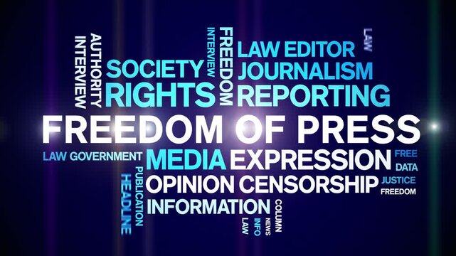 Freedom of Press animated word cloud-text design animation tag kinetic typography seamless loop.