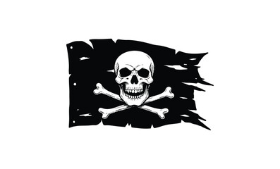 Classic pirate flag with skull and crossbones illustrating nautical symbolism. Vector retro hand drawn illustration