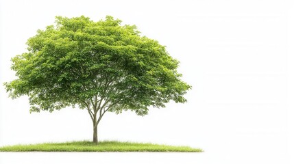 Fototapeta premium nature conservation concept. A solitary tree with lush green foliage on a grassy patch.