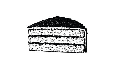 Sketch of a classic three-layer chocolate cake slice. Vector retro hand drawn illustration