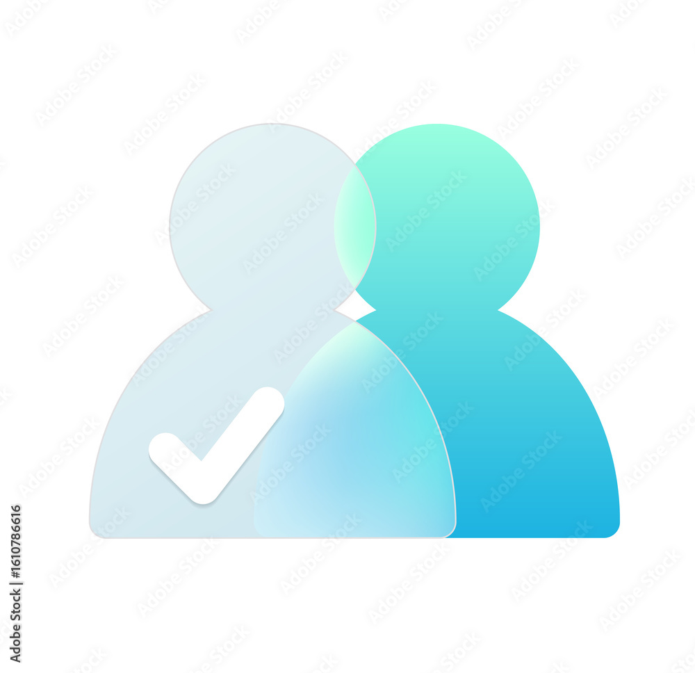Poster modern abstract teal and white user profile icons with checkmark: teamwork concept