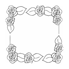 Floral border with roses and leaves frame