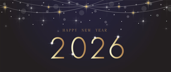 2026 Happy new year with abstract dark color background of bokeh and star lights or bubbles.