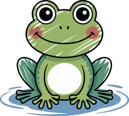 Obraz premium frog, sitting on a lily pad Crayon style transparent png vector