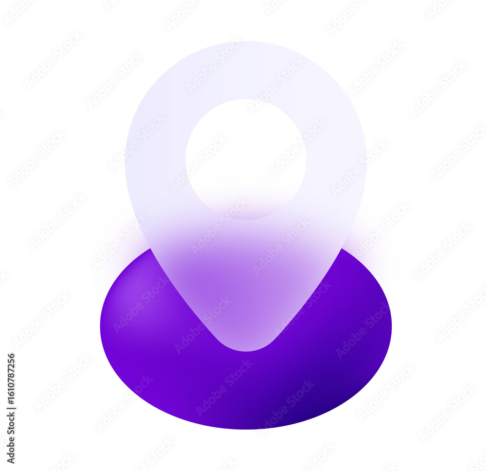 Poster abstract purple and white location pin icon: modern gradient design for app interface