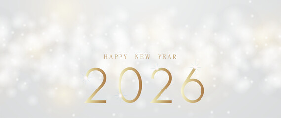 2026 Happy new year, Abstract luxury white glitter effect glowing on gray background with lighting effect sparkle. Template premium award ceremony design. Vector illustration