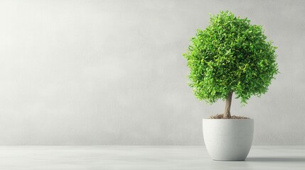 nature conservation concept. Potted plant against a minimalist wall setting.
