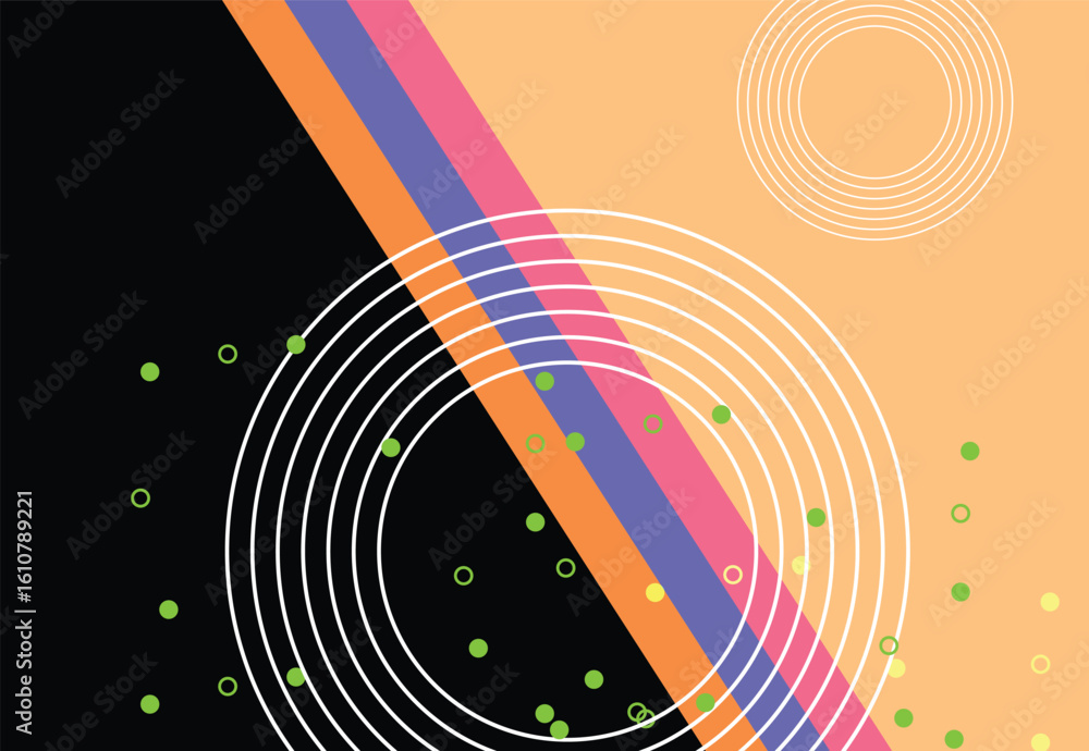 Poster colorful circular abstract graphic featuring minimal geometric patterns in warm tones , perfect as a