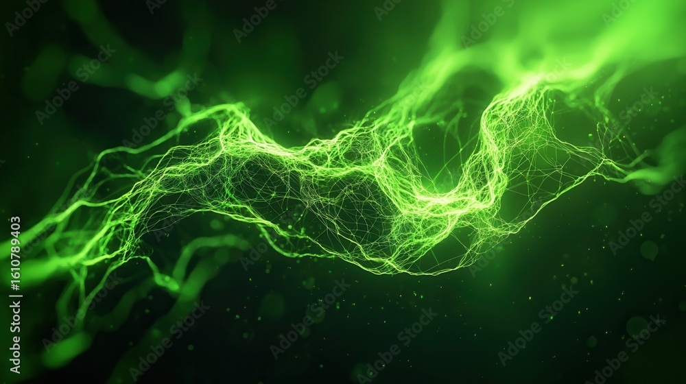 Poster nature conservation concept. abstract green network with flowing lines and bubbles.