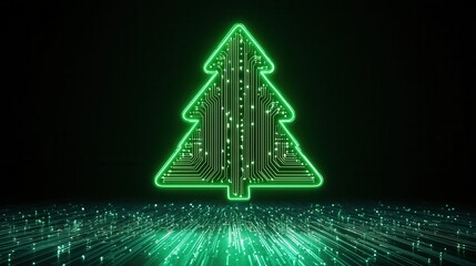 nature conservation concept. Neon circuit tree design against a dark background.