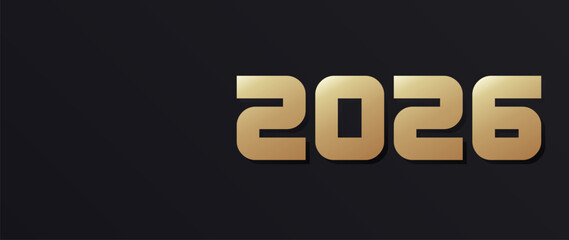 Happy new year 2026. Gold paper numbers on gray gradiant background, Holiday greeting card design.