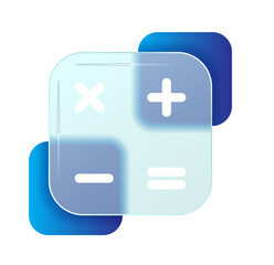 Obraz premium Modern Glassy Calculator App Icon: Blue, Teal, and White Design.