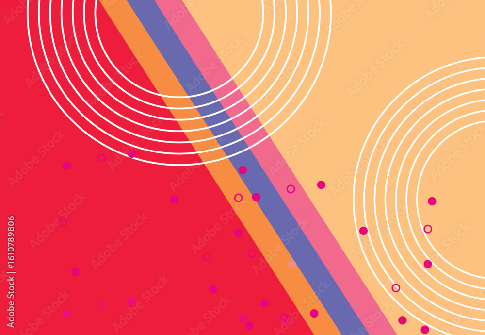 Poster colorful circular abstract graphic featuring minimal geometric patterns in warm tones , perfect as a