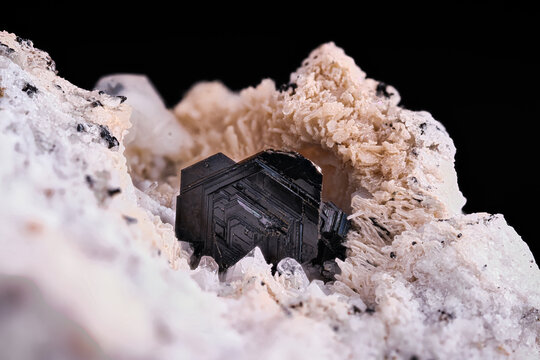 Black Phlogopite mica. Specimen from Krufter Ofen, Kruft, Pellenz, Germany. Micro photography extreme close-up. microscope mineral crystal photography for Scientific use.

