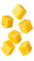 Mango cubes levitate isolated on transparent background
