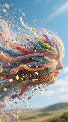 Vibrant Colors Exploding from a Person's Hair in an Outdoor Setting