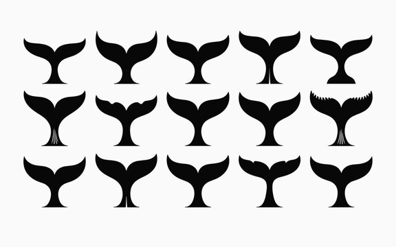 Whale Tail Silhouette Icon Pack &ndash; Dynamic Marine Motifs for Ocean, Eco & Nautical Design Themes