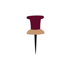 Stylish pushpin silhouette in burgundy and sand on white background, design concept