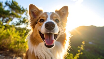 Happy dog in backlit outdoor setting