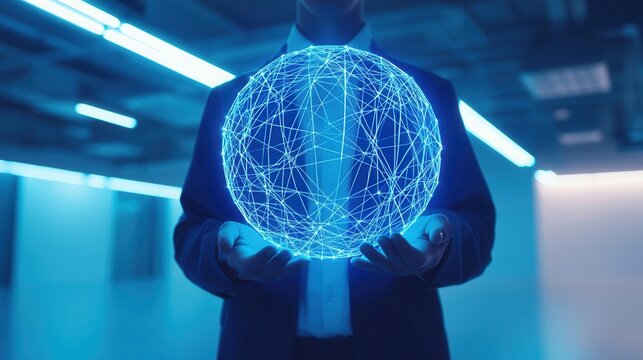 nature conservation concept. A person holds a glowing sphere in a high-tech environment. - Powered by Adobe