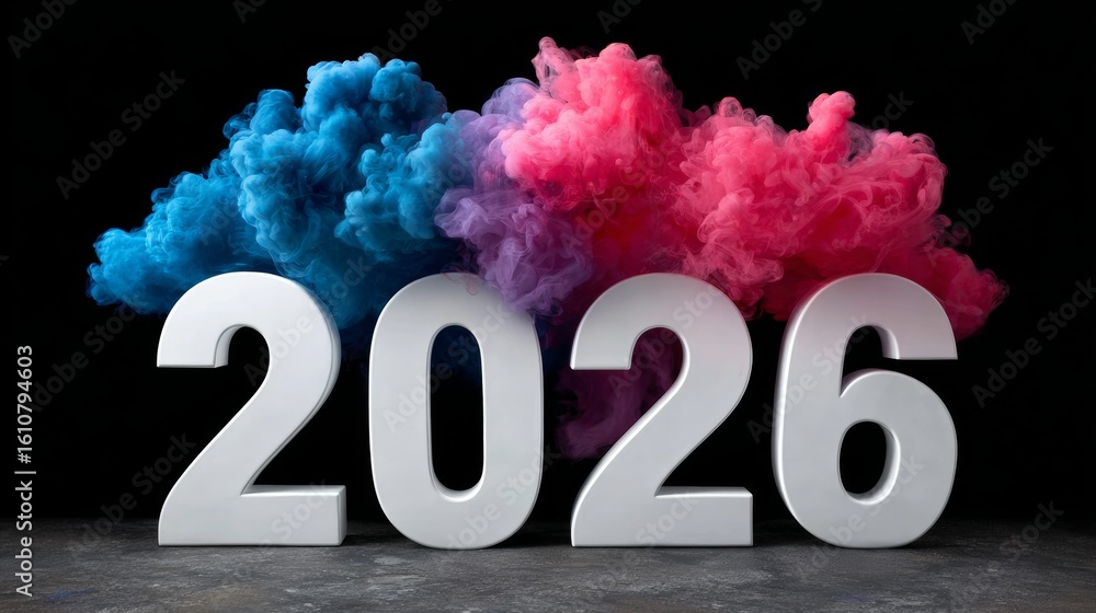 Poster large number of white letters that spell out the year 2016. the letters are arranged in a way that t