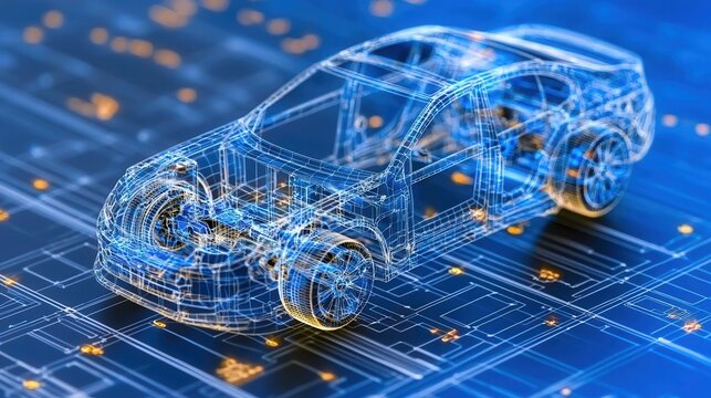 nature conservation concept. 3D model of a car displayed on a technological background.