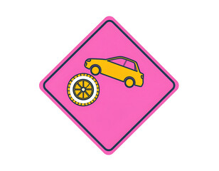 Pink Car and Wheel 3D Illustration
